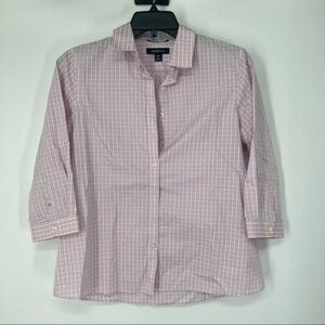 5/$25 LANDS end button plaid shirt 6P no iron